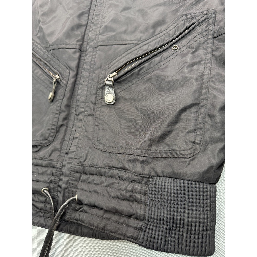 Harley-Davidson Womens Small Black Nylon Moto Bomber Jacket Orange Lining - Picture 4 of 10